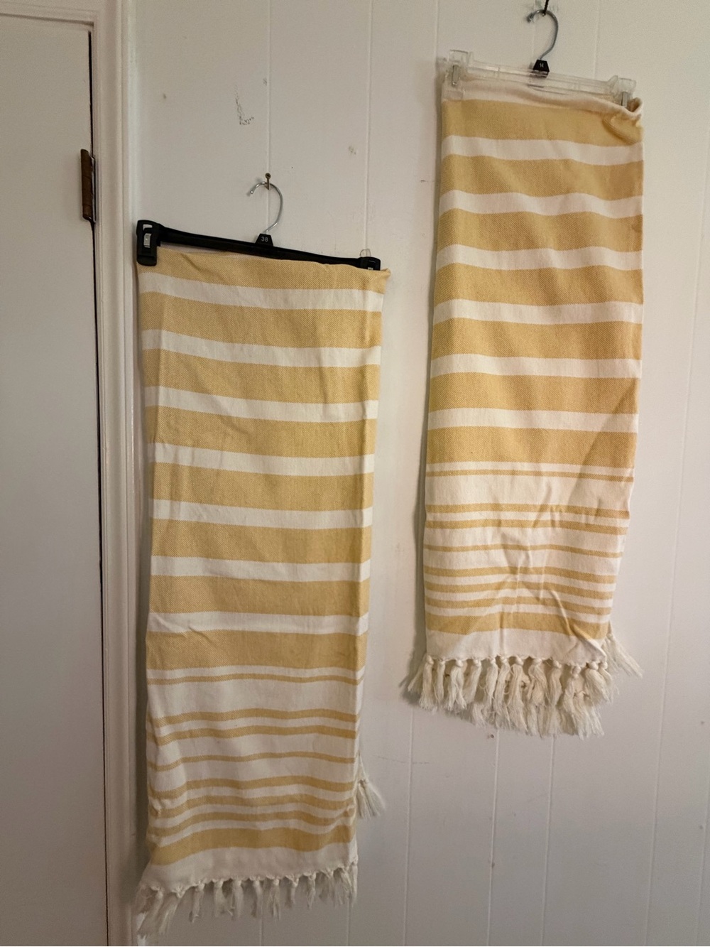 Yellow and White Striped Cotton Beach Towel with Fringe